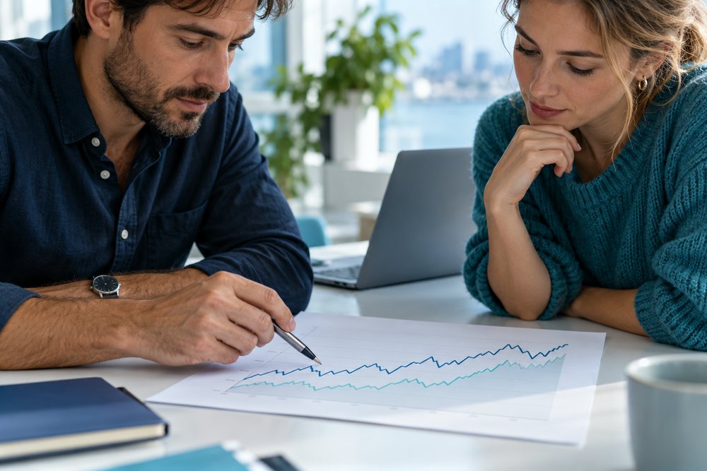 Analysts reviewing market information